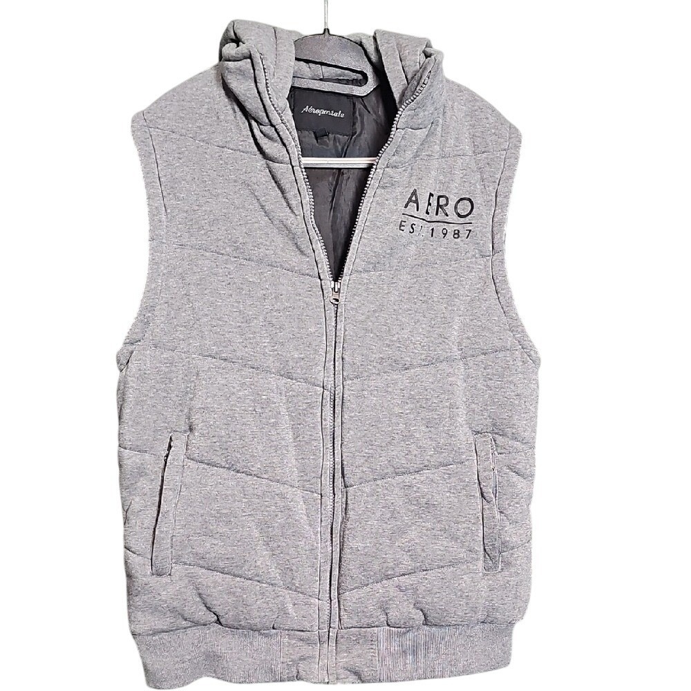 Aero Hooded Gray Quilted Vest Size Large Unisex (Hard zipper)
